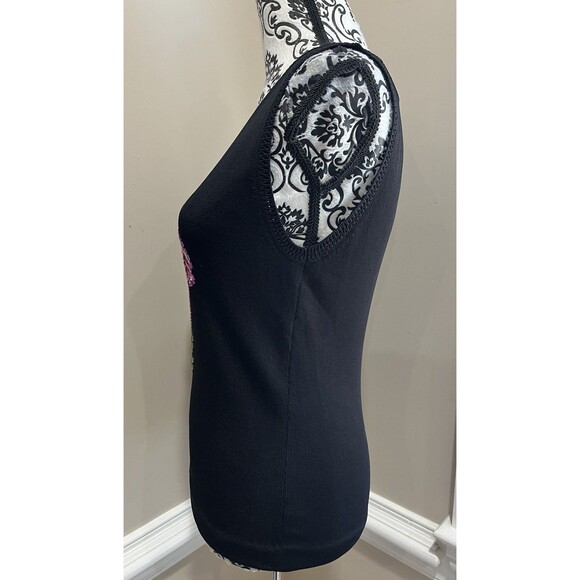 Sweater Works Womens Y2K Flamingo Sequin Knit Top Sz S Black Pink Mob Wife - Picture 4 of 12